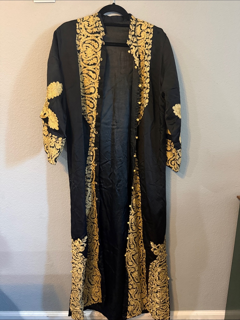 Vintage Moroccan Silk Caftan Black Gold Hand Embroidered